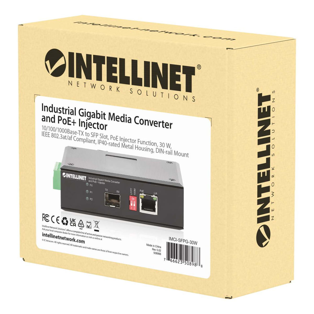 Industrial Gigabit Media Converter and PoE+ Injector 30W Packaging Image 2