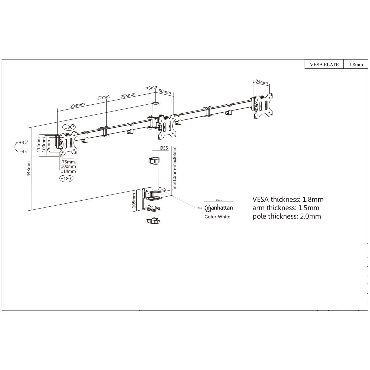 LCD Monitor Mount with Center Mount and Double-Link Swing Arms Image 8