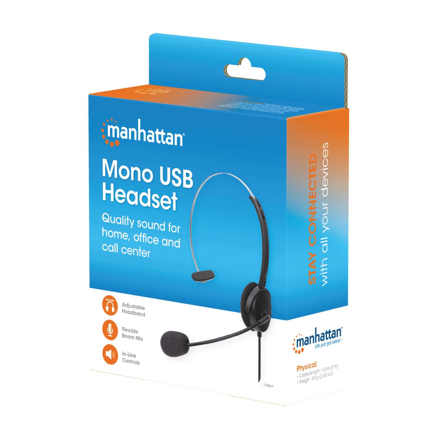 Mono USB Headset, On-Ear, Retail Box Packaging Packaging Image 2