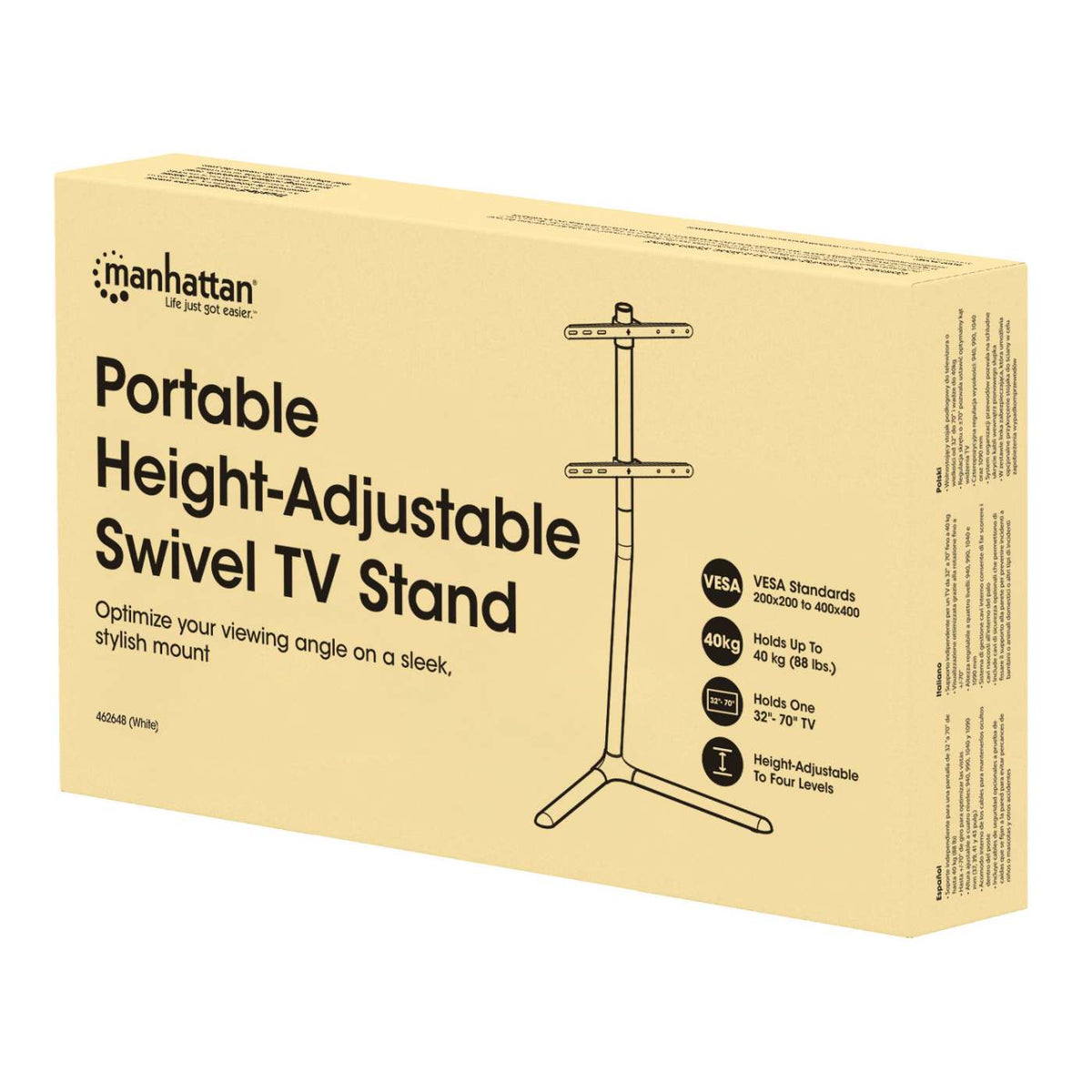 Portable Height-Adjustable Swivel TV Stand Packaging Image 2