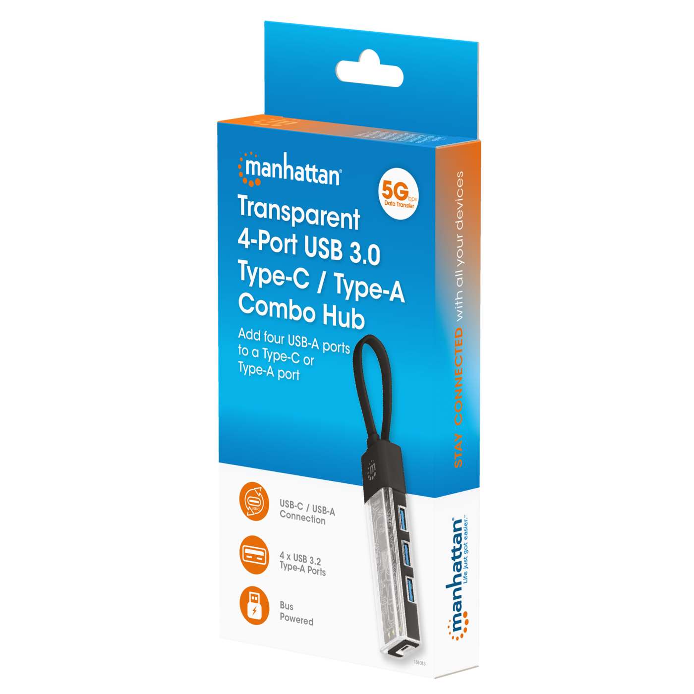 Transparent 4-Port USB 3.0 Type-C / Type-A Combo Hub Packaging Image 2