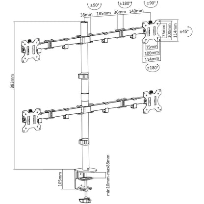 Universal Four Monitor Mount with Double-Link Swing Arms Image 6