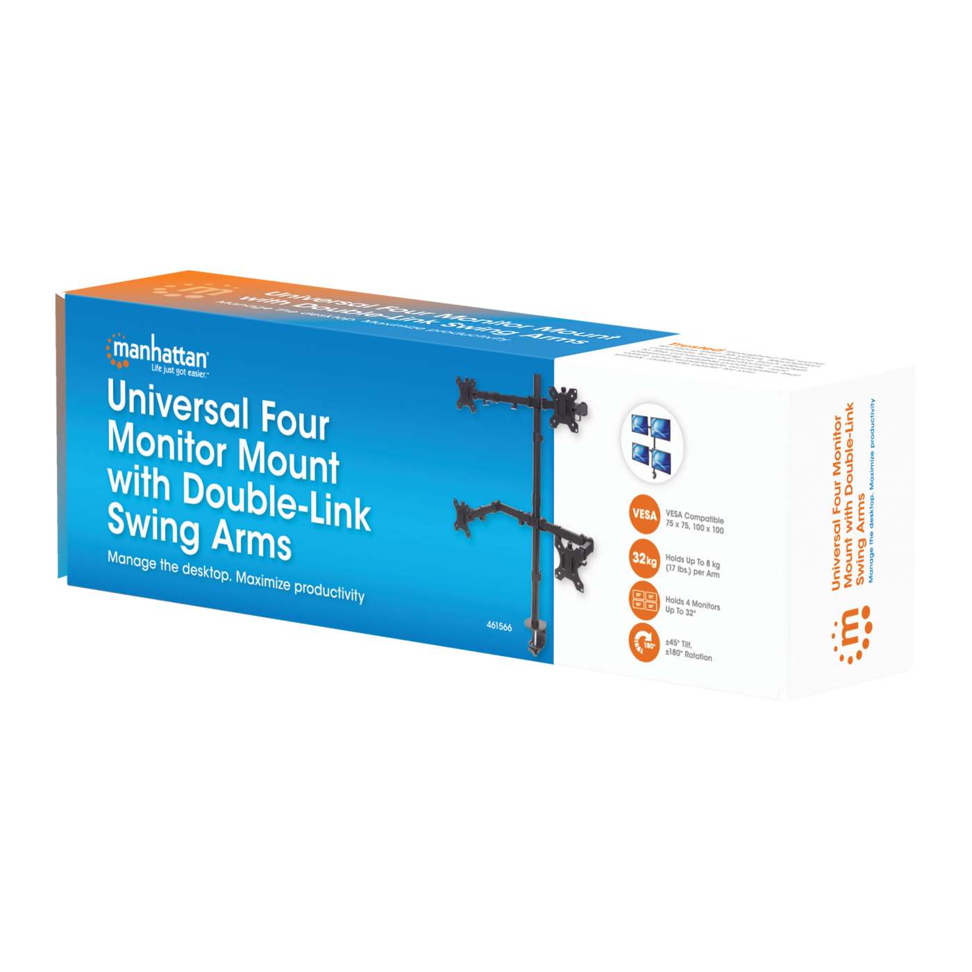 Universal Four Monitor Mount with Double-Link Swing Arms Packaging Image 2