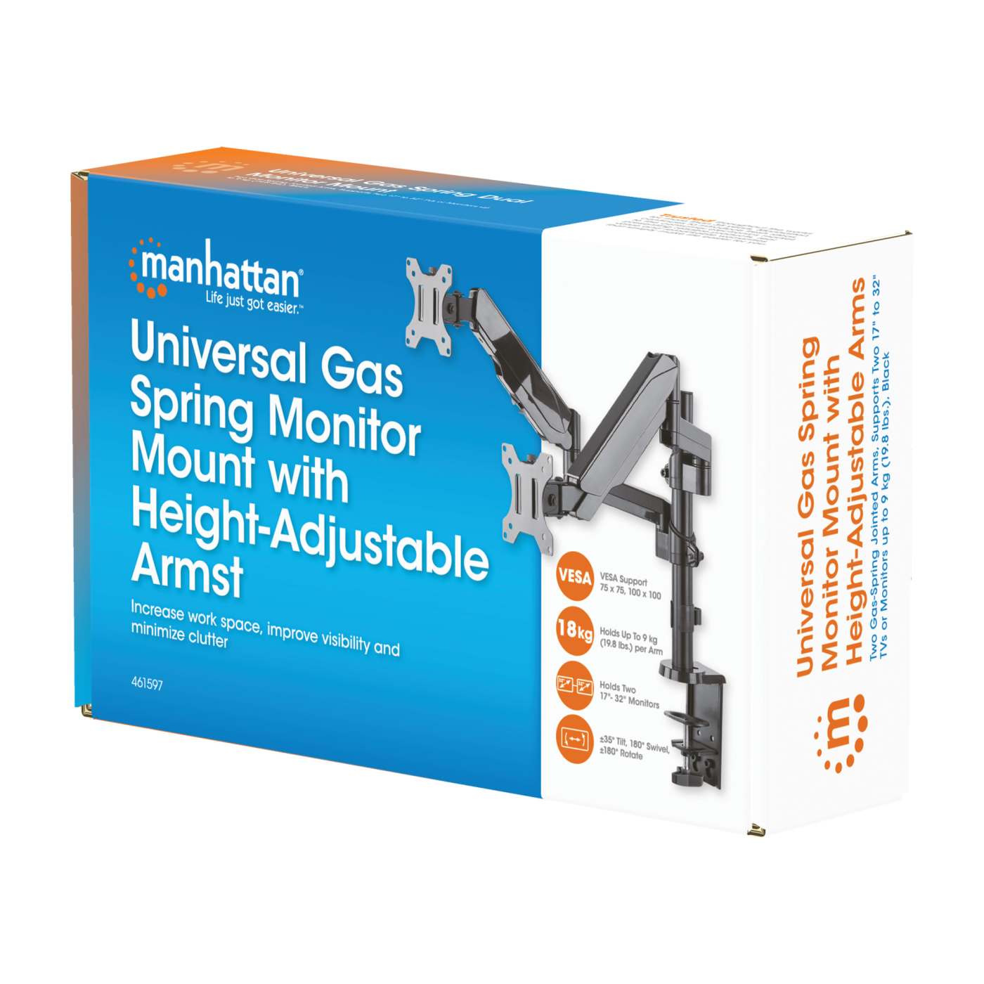 Universal Gas Spring Monitor Mount with Height-Adjustable Arms Packaging Image 2