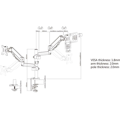 Universal Gas Spring Monitor Mount with Height-Adjustable Arms, for 17" to 32" Displays Image 11