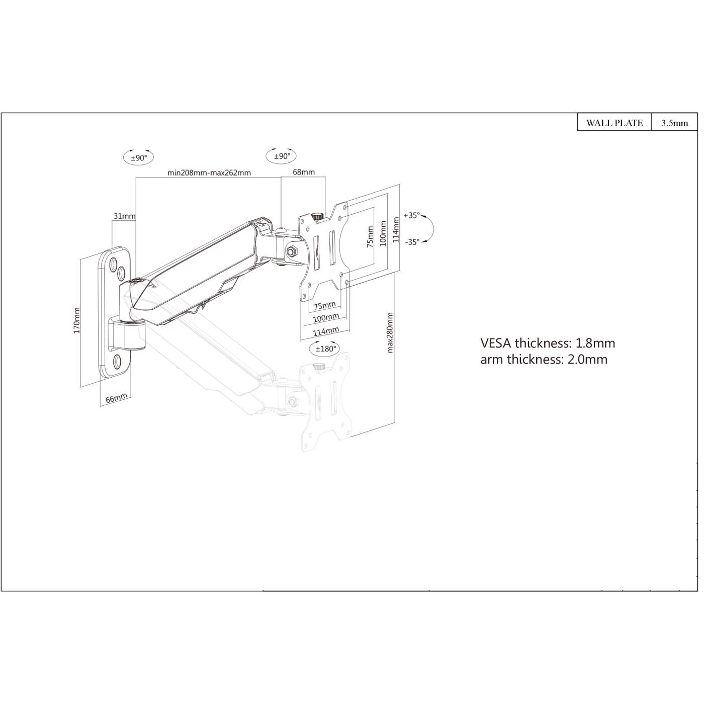 Universal Gas Spring Monitor Wall Mount Image 8