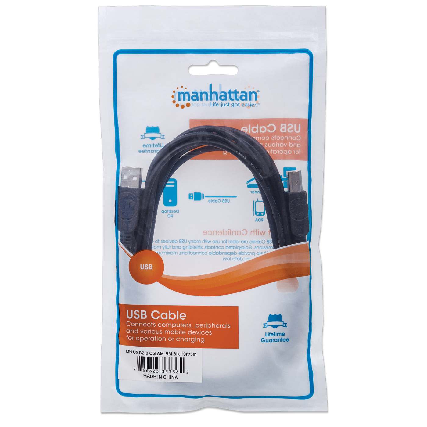USB 2.0 Type-A to Type-B Cable, 3 m (10 ft.) Packaging Image 2