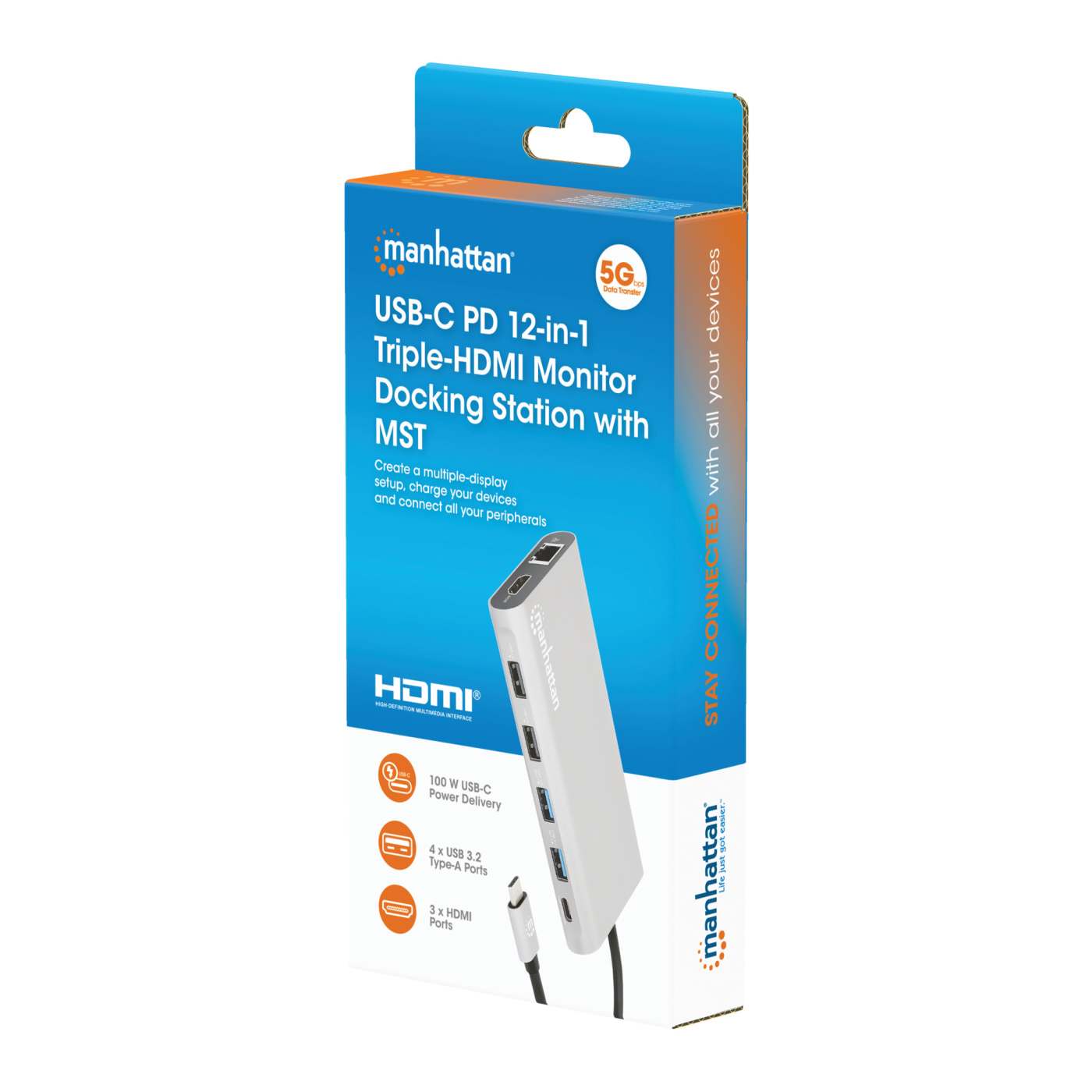 USB-C PD 12-in-1 Triple-HDMI Monitor Docking Station with MST Packaging Image 2